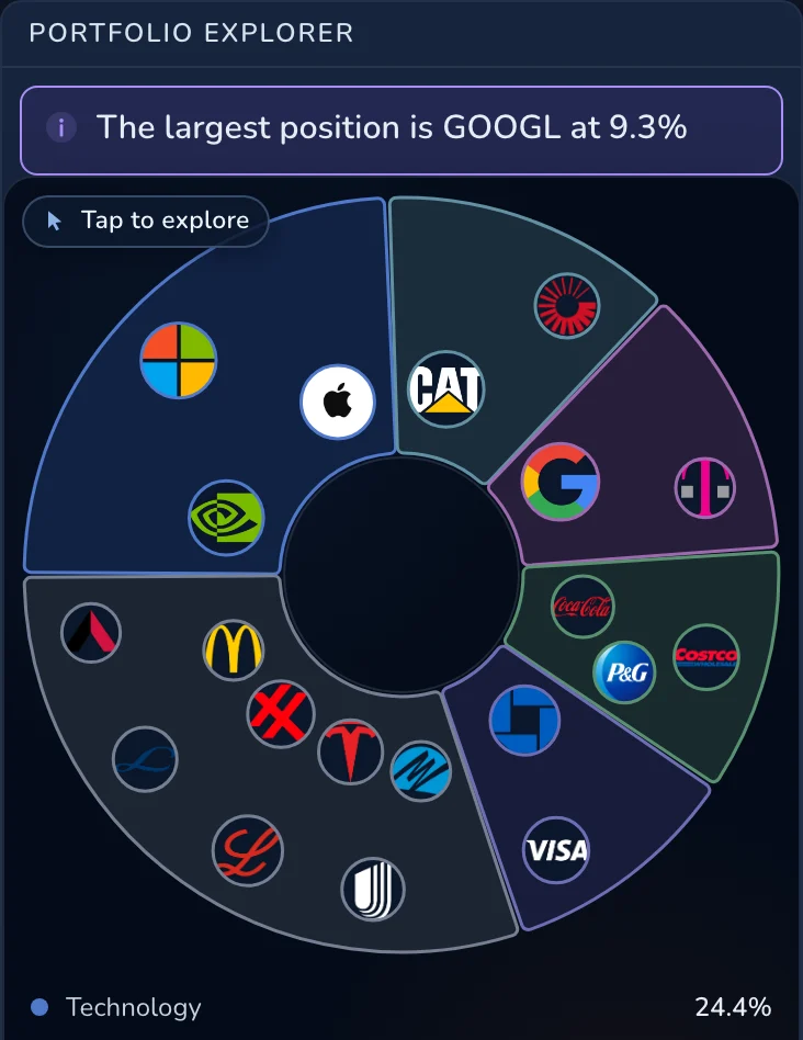 The Allocation tab: the Demo Portfolio's sectors and holdings in one ring.